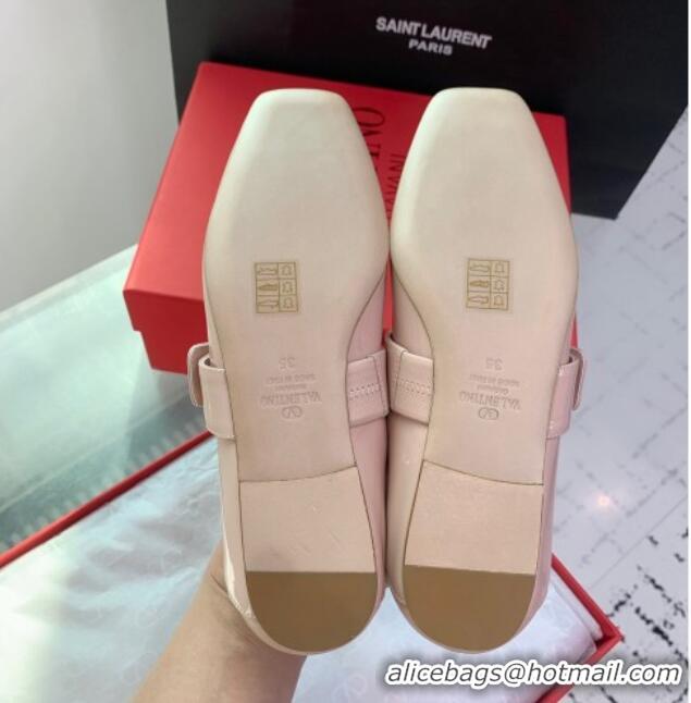 Stylish Valentino VLogo Locker Mary-Jane Calfskin Ballerinas Flat Nude Pink 725026