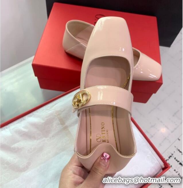 Stylish Valentino VLogo Locker Mary-Jane Calfskin Ballerinas Flat Nude Pink 725026