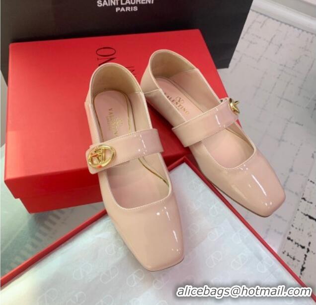 Stylish Valentino VLogo Locker Mary-Jane Calfskin Ballerinas Flat Nude Pink 725026