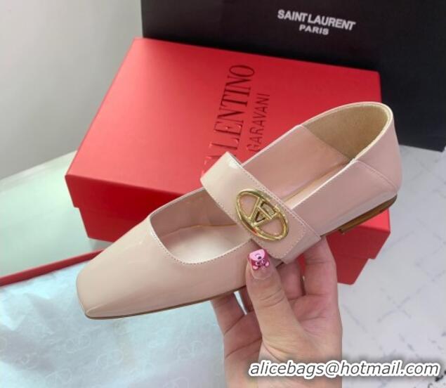 Stylish Valentino VLogo Locker Mary-Jane Calfskin Ballerinas Flat Nude Pink 725026