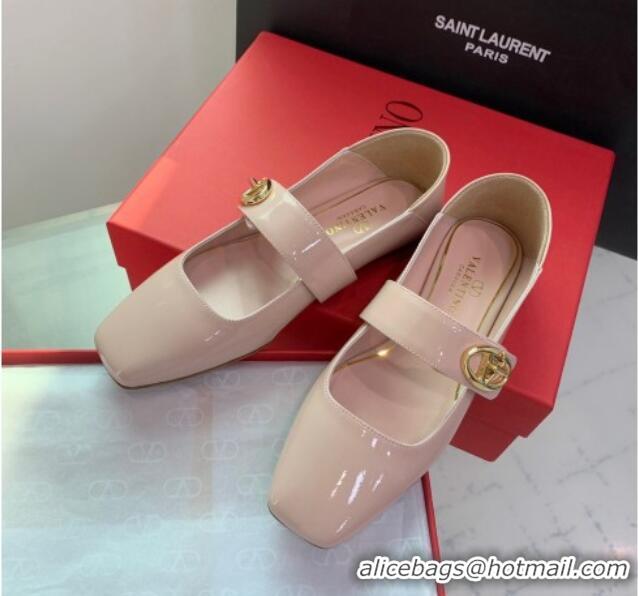 Stylish Valentino VLogo Locker Mary-Jane Calfskin Ballerinas Flat Nude Pink 725026