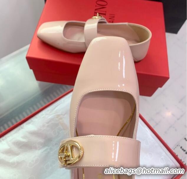 Stylish Valentino VLogo Locker Mary-Jane Calfskin Ballerinas Flat Nude Pink 725026