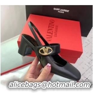 Duplicate Valentino VLogo Locker Mary-Janes Slingback Pumps 6cm in Calfskin Black 725027