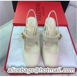 Perfect Valentino VLogo Locker Mary-Janes Slingback Pumps 6cm in Calfskin White 725028