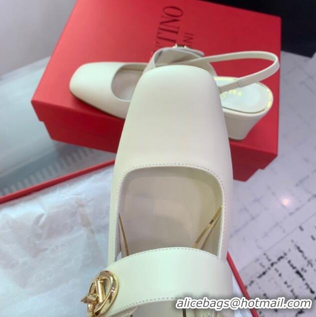 Perfect Valentino VLogo Locker Mary-Janes Slingback Pumps 6cm in Calfskin White 725028