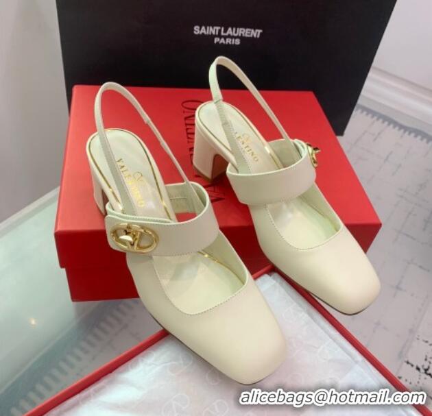 Perfect Valentino VLogo Locker Mary-Janes Slingback Pumps 6cm in Calfskin White 725028