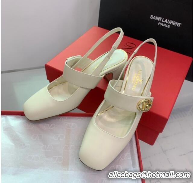 Perfect Valentino VLogo Locker Mary-Janes Slingback Pumps 6cm in Calfskin White 725028