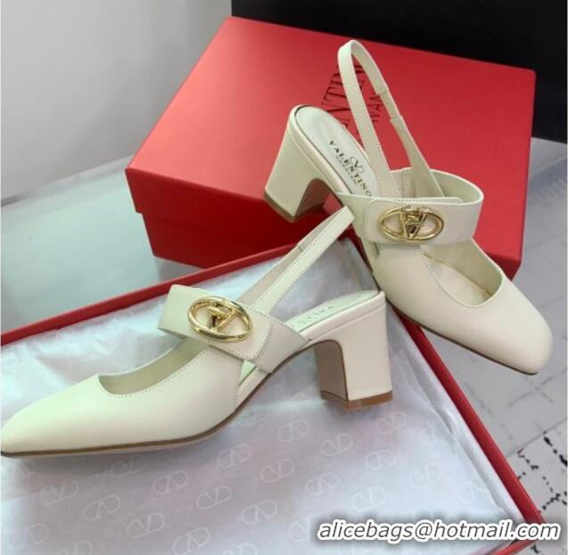 Perfect Valentino VLogo Locker Mary-Janes Slingback Pumps 6cm in Calfskin White 725028