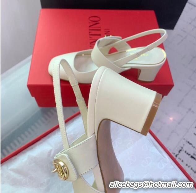 Perfect Valentino VLogo Locker Mary-Janes Slingback Pumps 6cm in Calfskin White 725028