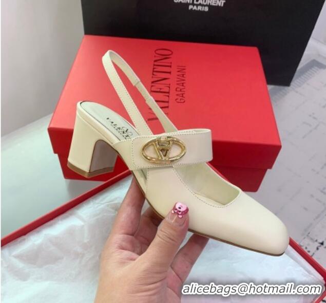 Perfect Valentino VLogo Locker Mary-Janes Slingback Pumps 6cm in Calfskin White 725028