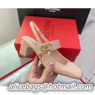 1:1 aaaaa Valentino VLogo Locker Mary-Janes Slingback Pumps 6cm in Calfskin Light Pink 725029