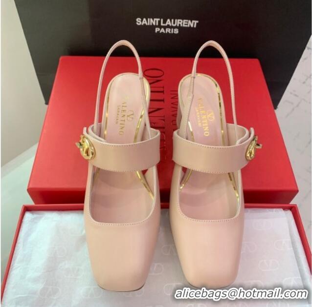 1:1 aaaaa Valentino VLogo Locker Mary-Janes Slingback Pumps 6cm in Calfskin Light Pink 725029