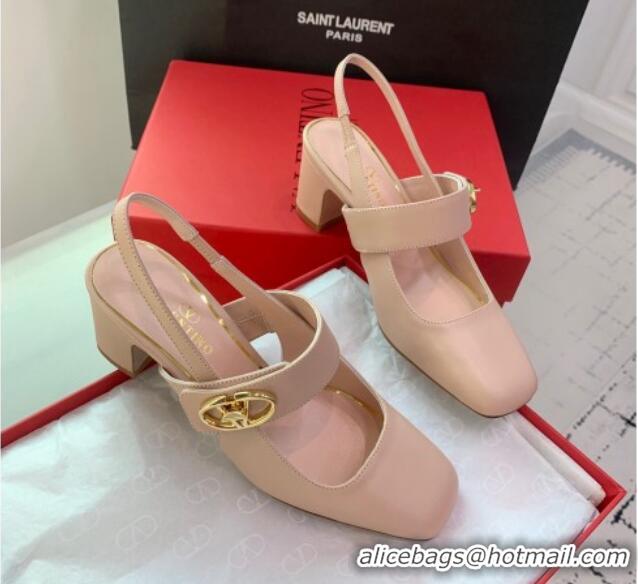 1:1 aaaaa Valentino VLogo Locker Mary-Janes Slingback Pumps 6cm in Calfskin Light Pink 725029