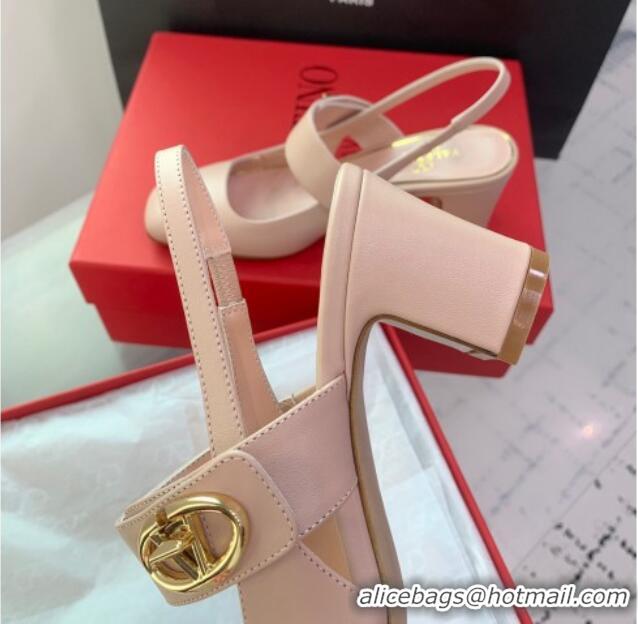 1:1 aaaaa Valentino VLogo Locker Mary-Janes Slingback Pumps 6cm in Calfskin Light Pink 725029