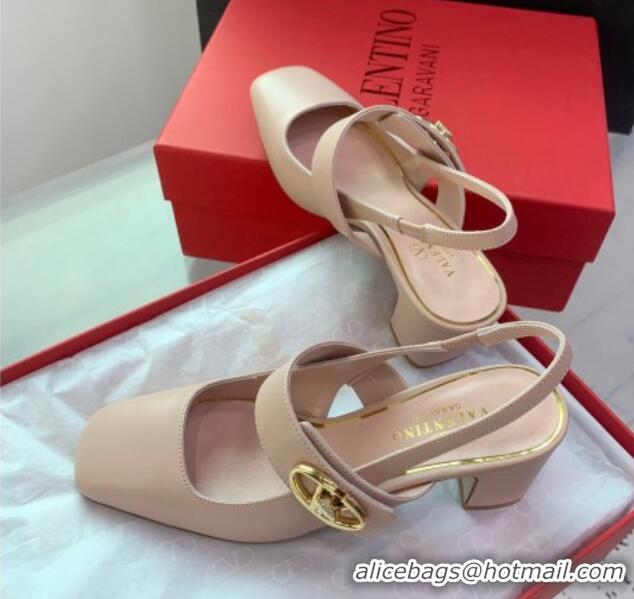 1:1 aaaaa Valentino VLogo Locker Mary-Janes Slingback Pumps 6cm in Calfskin Light Pink 725029