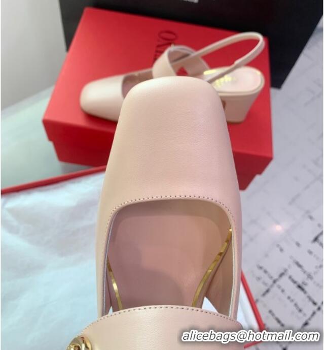 1:1 aaaaa Valentino VLogo Locker Mary-Janes Slingback Pumps 6cm in Calfskin Light Pink 725029