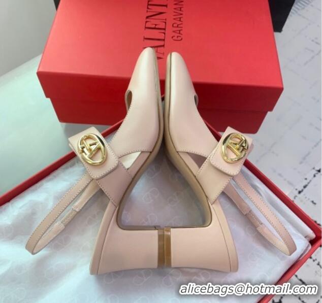 1:1 aaaaa Valentino VLogo Locker Mary-Janes Slingback Pumps 6cm in Calfskin Light Pink 725029