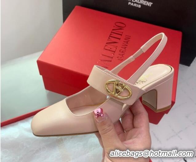 1:1 aaaaa Valentino VLogo Locker Mary-Janes Slingback Pumps 6cm in Calfskin Light Pink 725029