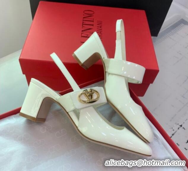 Discount Valentino VLogo Locker Mary-Janes Slingback Pumps 6cm in Patent Leather White 725031