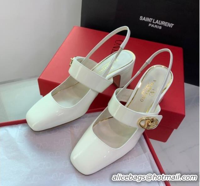 Discount Valentino VLogo Locker Mary-Janes Slingback Pumps 6cm in Patent Leather White 725031