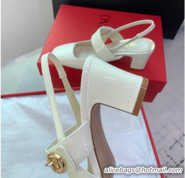 Discount Valentino VLogo Locker Mary-Janes Slingback Pumps 6cm in Patent Leather White 725031