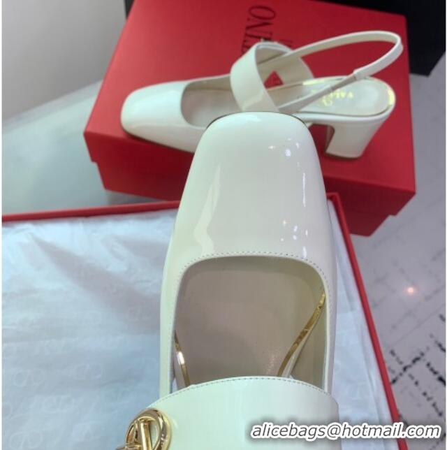 Discount Valentino VLogo Locker Mary-Janes Slingback Pumps 6cm in Patent Leather White 725031