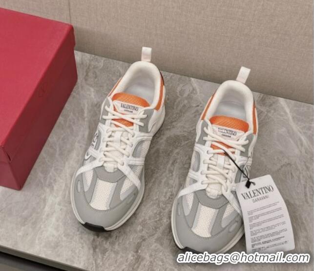 Cheap Price Valentino Men's VLogo Easyjog Low-top Sneakers in Calfskin and Fabric Grey/Orange 725032