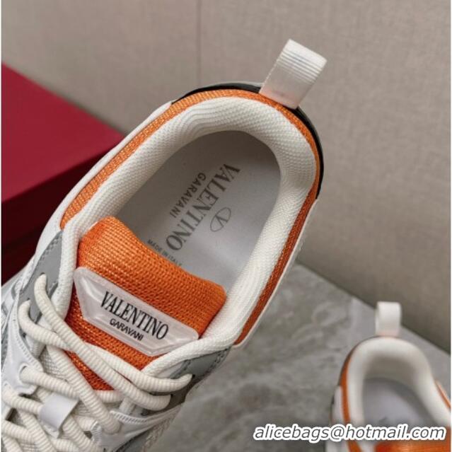 Cheap Price Valentino Men's VLogo Easyjog Low-top Sneakers in Calfskin and Fabric Grey/Orange 725032