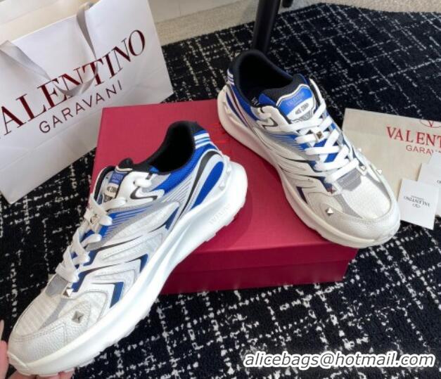 Good Looking Valentino Men's Rockstud True Act Sneakers in Knit Mesh White/Blue 812127