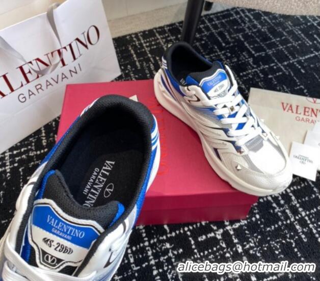 Good Looking Valentino Men's Rockstud True Act Sneakers in Knit Mesh White/Blue 812127