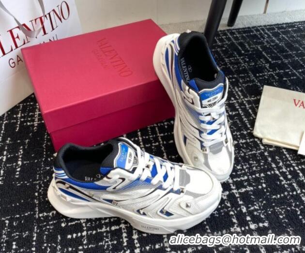 Good Looking Valentino Men's Rockstud True Act Sneakers in Knit Mesh White/Blue 812127