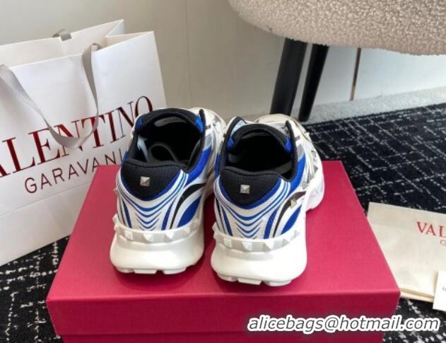 Good Looking Valentino Men's Rockstud True Act Sneakers in Knit Mesh White/Blue 812127