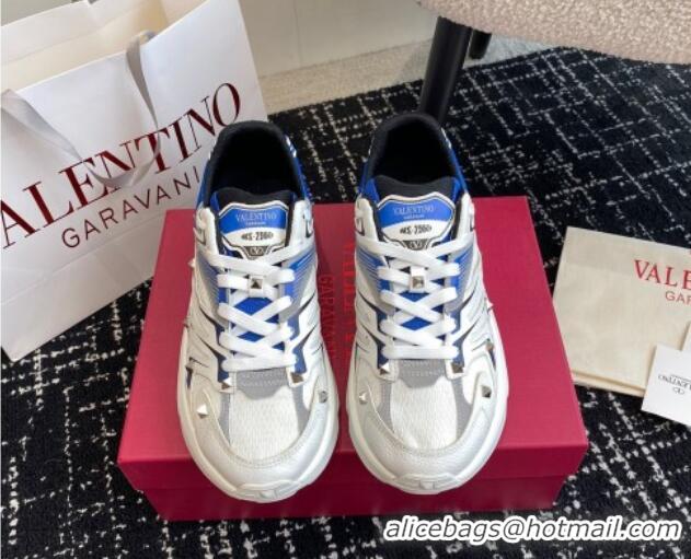 Good Looking Valentino Men's Rockstud True Act Sneakers in Knit Mesh White/Blue 812127