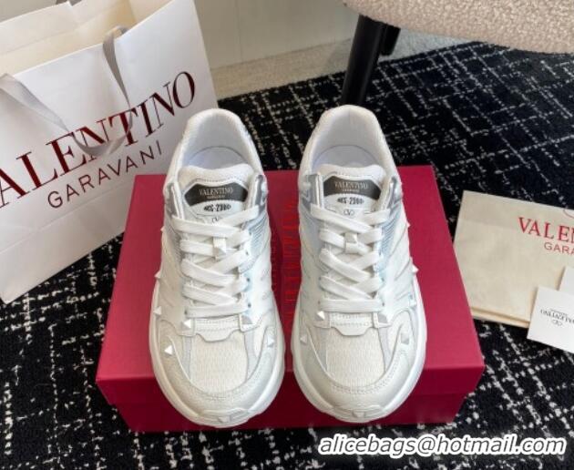 Trendy Design Valentino Men's Rockstud True Act Sneakers in Knit Mesh White/Grey 812128