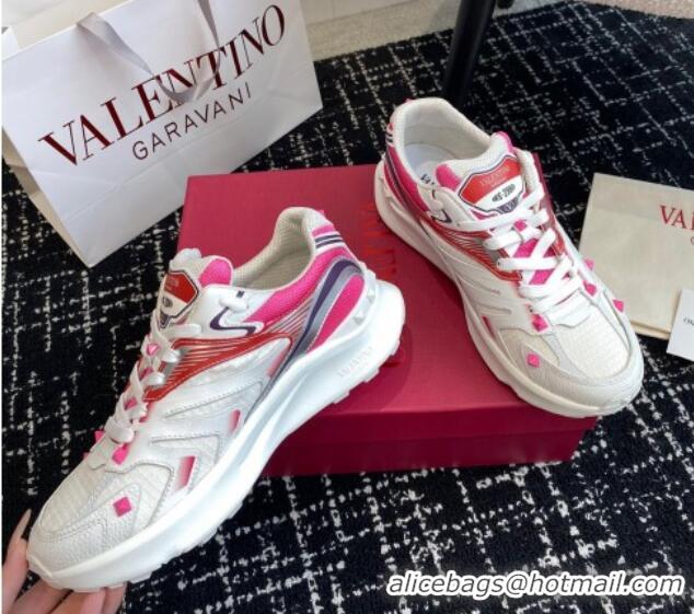 Top Design Valentino Men's Rockstud True Act Sneakers in Knit Mesh White/Pink 812130