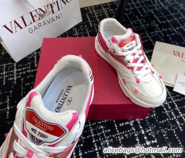 Top Design Valentino Men's Rockstud True Act Sneakers in Knit Mesh White/Pink 812130