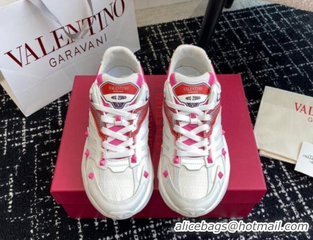 Top Design Valentino Men's Rockstud True Act Sneakers in Knit Mesh White/Pink 812130