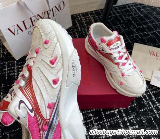 Top Design Valentino Men's Rockstud True Act Sneakers in Knit Mesh White/Pink 812130