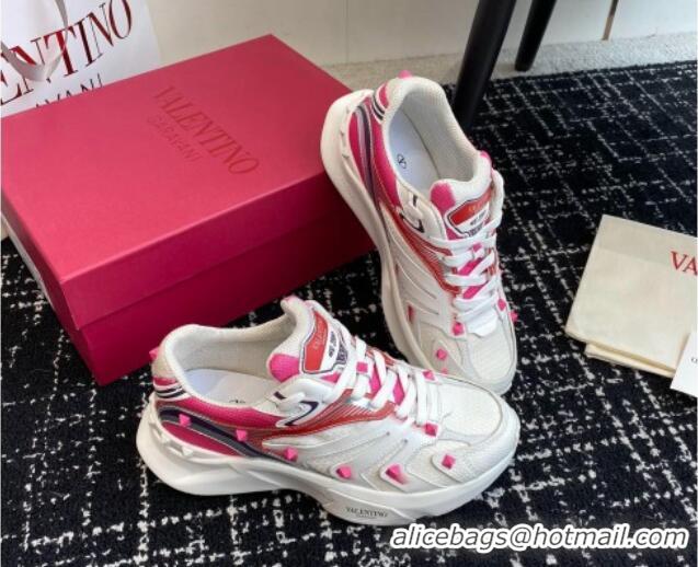 Top Design Valentino Men's Rockstud True Act Sneakers in Knit Mesh White/Pink 812130