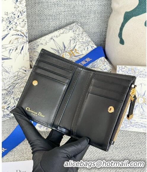 Top Quality Dior 30 Montaigne Dahlia Wallet in Calfskin S5173 Black 2024