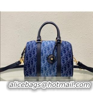 Super Quality Dior Groove 25 Boston Bag in Oblique CD2348 Denim Blue 2024