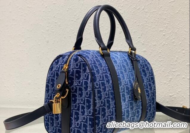 Super Quality Dior Groove 25 Boston Bag in Oblique CD2348 Denim Blue 2024