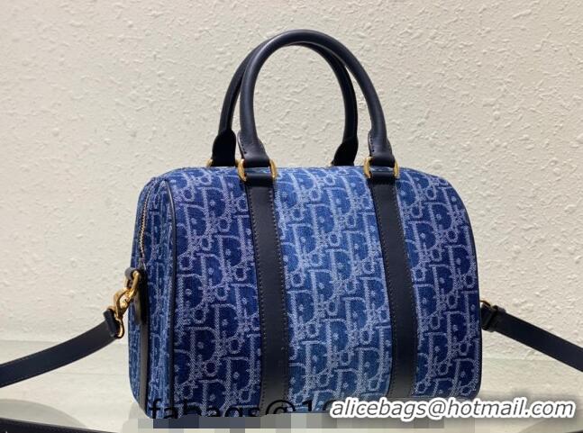 Super Quality Dior Groove 25 Boston Bag in Oblique CD2348 Denim Blue 2024