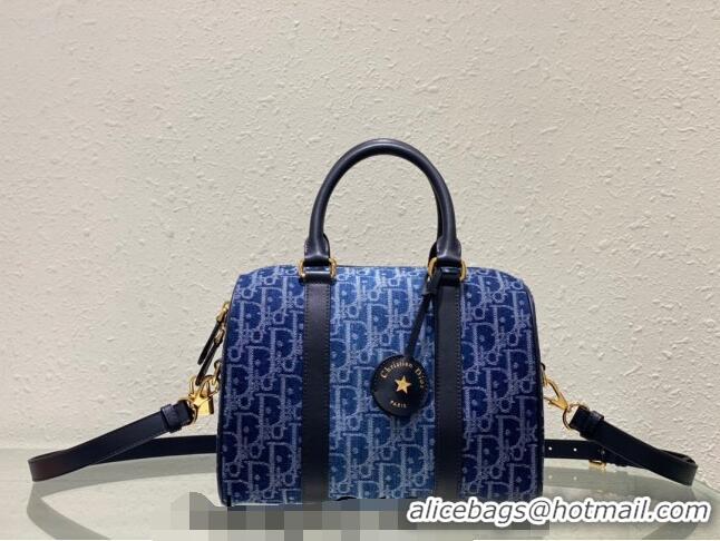 Super Quality Dior Groove 25 Boston Bag in Oblique CD2348 Denim Blue 2024