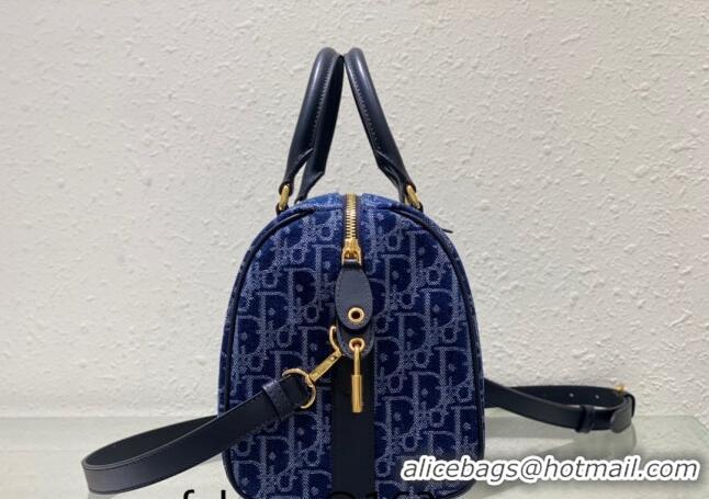 Super Quality Dior Groove 25 Boston Bag in Oblique CD2348 Denim Blue 2024