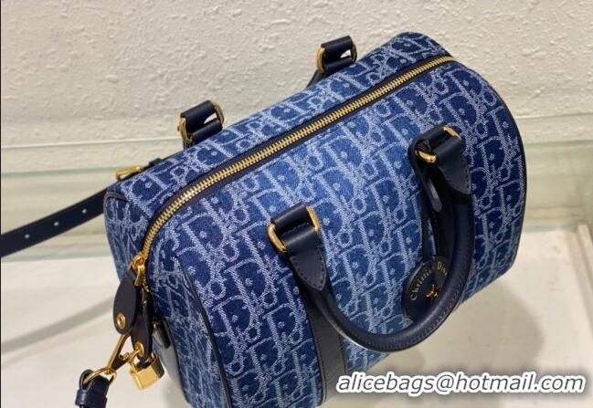 Super Quality Dior Groove 25 Boston Bag in Oblique CD2348 Denim Blue 2024