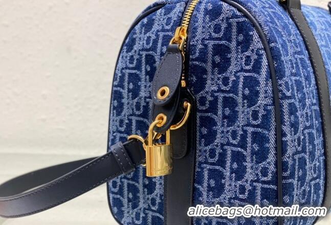 Super Quality Dior Groove 25 Boston Bag in Oblique CD2348 Denim Blue 2024