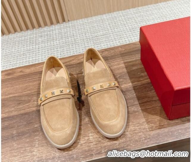 Best Product Valentino Leisure Flows Rockstud Loafers in Suede Camel Brown 812133