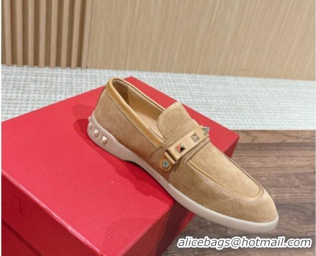 Best Product Valentino Leisure Flows Rockstud Loafers in Suede Camel Brown 812133