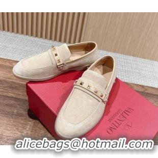 Buy Discount Valentino Leisure Flows Rockstud Loafers in Suede Beige 812134